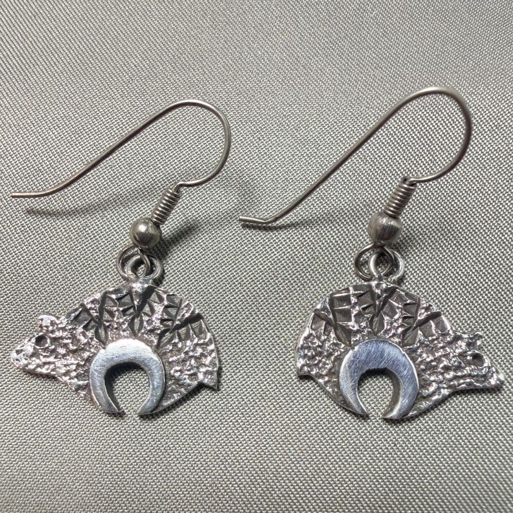 Sterling Silver Bear Pendant Earrings